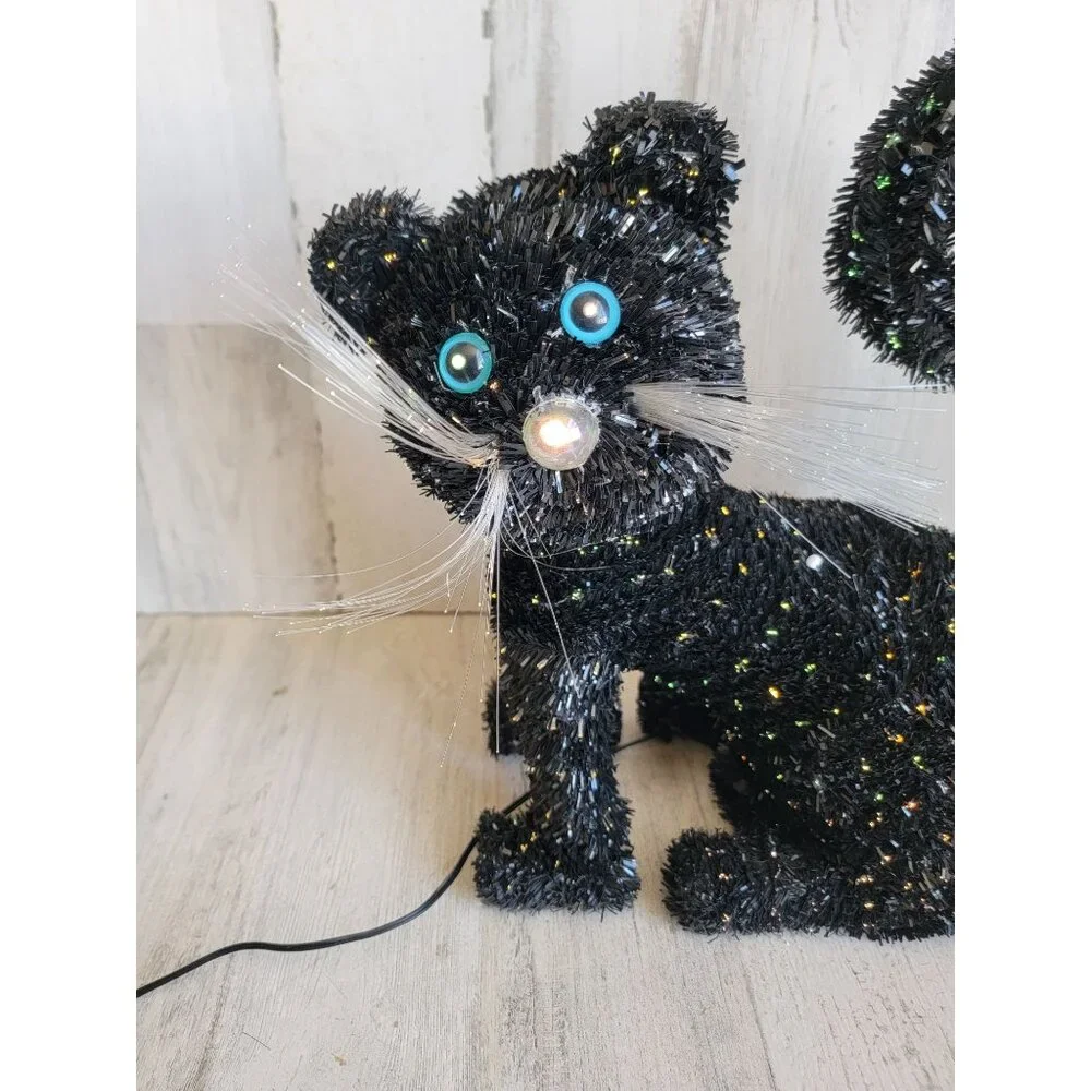 Fiber optic black‎ cat multi-color Halloween home decor